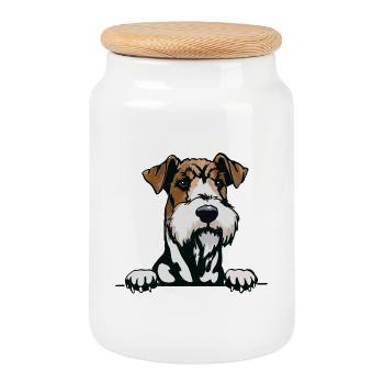 Kromfohrlander Dog for Peeking Dog Lovers - Cookie Jar with Wooden Lid - white - Front