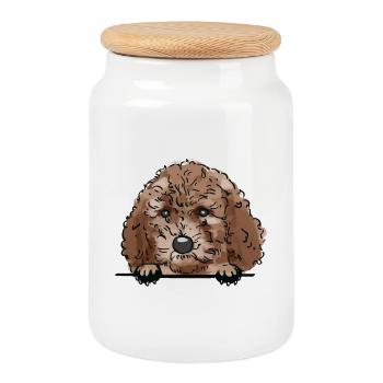 Poodle Dog for Peeking Dog Lovers - Cookie Jar with Wooden Lid - white - Front