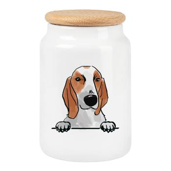 Porcelaine Dog for Peeking Dog Lovers - Cookie Jar with Wooden Lid - white - Front