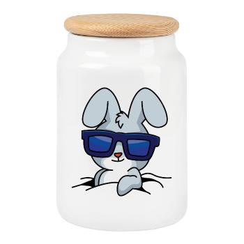 Lapin cool - Boîte à biscuits avec couvercle en bois - blanc - Devant