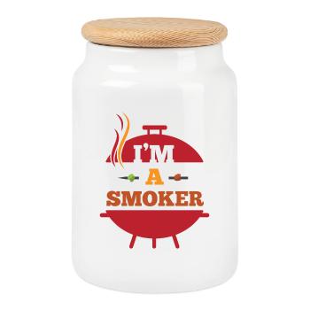 I am a smoker | BBQ - Keksdose mit Holzdeckel - Weiß - Vorne