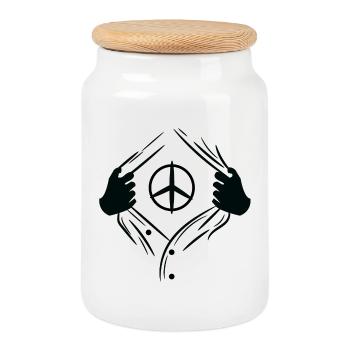 Liberté d’expression Signe de paix Amour Paix - Boîte à biscuits avec couvercle en bois - blanc - Devant