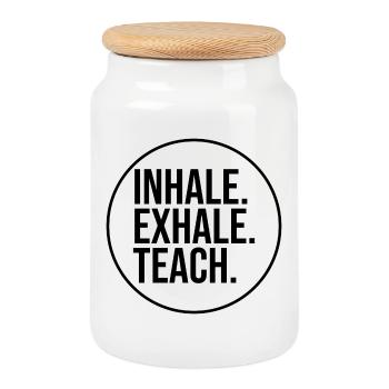 Inhaler. Exhaler. Enseigner. (noir) - Boîte à biscuits avec couvercle en bois - blanc - Devant