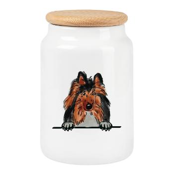 Rough Collie Dog pour les amateurs de chiens qui regardent - Boîte à biscuits avec couvercle en bois - blanc - Devant