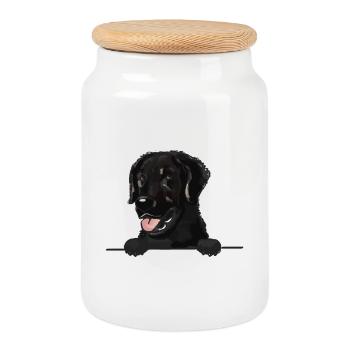 Retriever Chien à pelage plat pour les amateurs de chiens qui regardent - Boîte à biscuits avec couvercle en bois - blanc - Devant