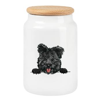 Pumi Dog for Peeking Dog Lovers - Cookie Jar with Wooden Lid - white - Front