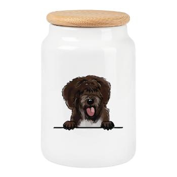 Spanish Water Dog for Peeking Dog Lovers - Cookie Jar with Wooden Lid - white - Front