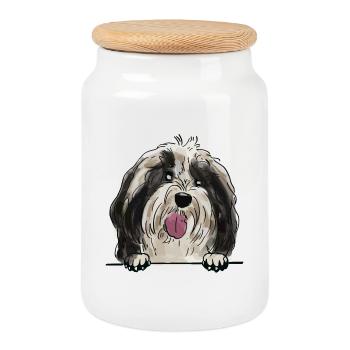 Tibetan Terrier Dog for Peeking Dog Lovers - Cookie Jar with Wooden Lid - white - Front