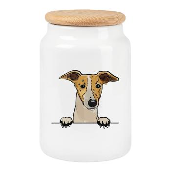 Whippet Dog for Peeking Dog Lovers - Cookie Jar with Wooden Lid - white - Front