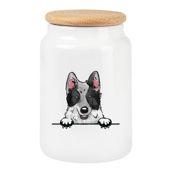 Yakutian Laika Dog for Peeking Dog Lovers - Cookie Jar with Wooden Lid - white - Front