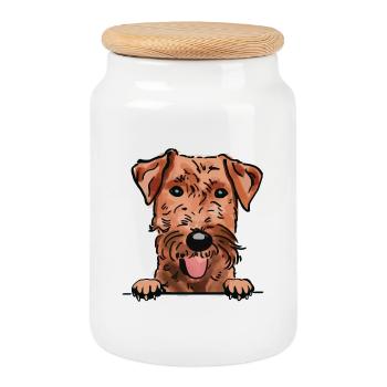 Welsh Terrier Dog for Peeking Dog Lovers - Cookie Jar with Wooden Lid - white - Front
