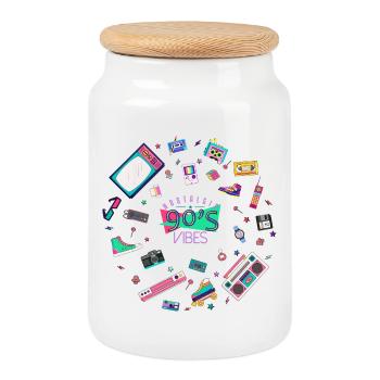 Ambiance nostalgique des années 90 - Boîte à biscuits avec couvercle en bois - blanc - Devant