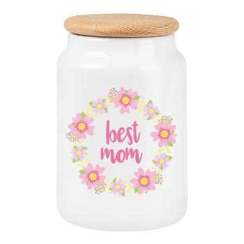 Best Mom - Cookie Jar with Wooden Lid - white - Front