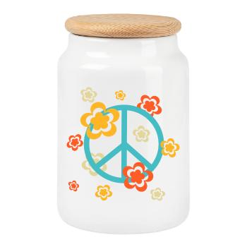 70er Jahre Blume Muster - Keksdose mit Holzdeckel - Weiß - Vorne