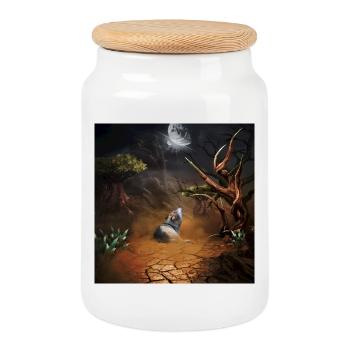Loup génial dans la nuit noire - Boîte à biscuits avec couvercle en bois - blanc - Devant