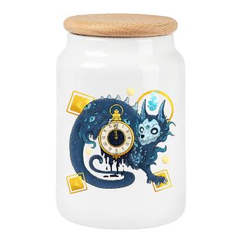 Blue Ink Spirits - Chinese Demon Guardian of Time - Cookie Jar with Wooden Lid - white - Front