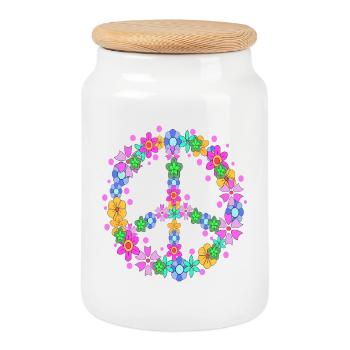 Signe de Paix Humanité Amour Paix Liberté - Boîte à biscuits avec couvercle en bois - blanc - Devant