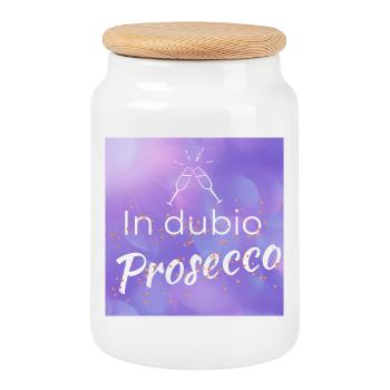 lustiger Spruch: "In dubio Prosecco" - Keksdose mit Holzdeckel - Weiß - Vorne