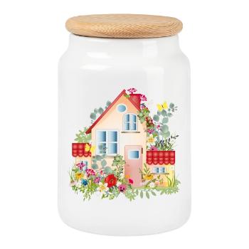 colorful villa with lush garden - A dream house - Cookie Jar with Wooden Lid - white - Front