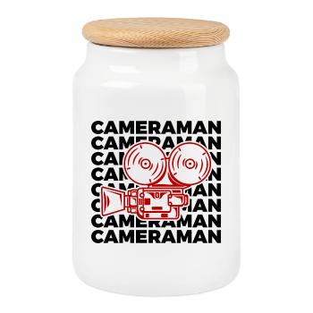 Kameramann - Keksdose mit Holzdeckel - Weiß - Vorne