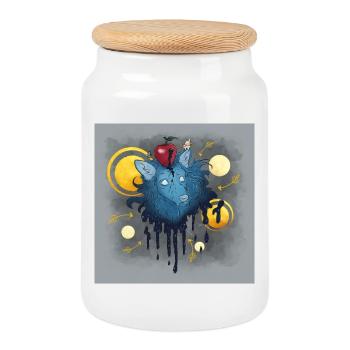 Blue Ink Spirits Poster - Wolf mit Pfeilapfel - Keksdose mit Holzdeckel - Weiß - Vorne
