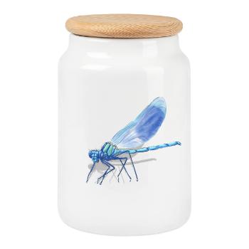 Imprimé de la Braise de Libellule Bleue - Boîte à biscuits avec couvercle en bois - blanc - Devant