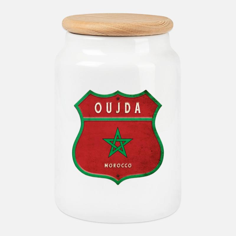 Oujda Marokko Wappen Flaggen Design - Keksdose mit Holzdeckel - Weiß