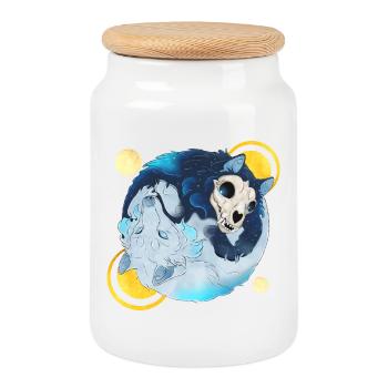 Blue Ink Spirits - Tao Wolves Schatten & Licht 2 - Keksdose mit Holzdeckel - Weiß - Vorne