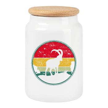 Capricorn, hiking, mountains - Cookie Jar with Wooden Lid - white - Front