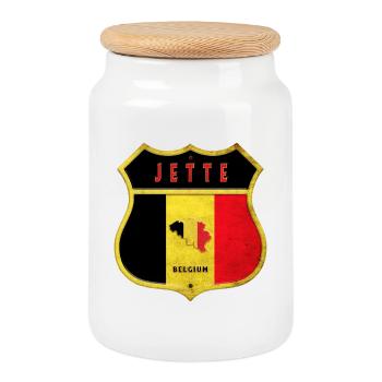Jette Belgique Armoiries Drapeaux Design - Boîte à biscuits avec couvercle en bois - blanc - Devant