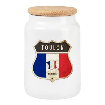 Toulon France Coat of Arms Flags Design - Cookie Jar with Wooden Lid - white - Front