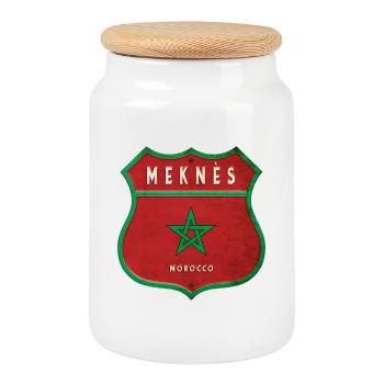 Meknès Maroc Armoiries Drapeaux Design - Boîte à biscuits avec couvercle en bois - blanc - Devant