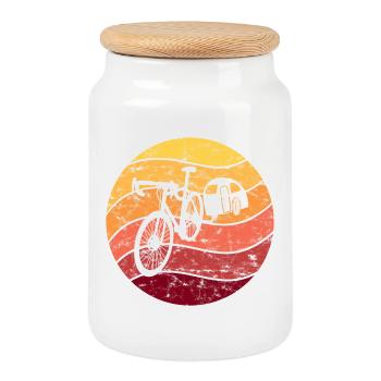 Vélo Camping Vélo Camping Vintage Rétro - Boîte à biscuits avec couvercle en bois - blanc - Devant