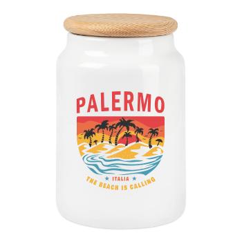 Palermo Italien Strand Design - Keksdose mit Holzdeckel - Weiß - Vorne