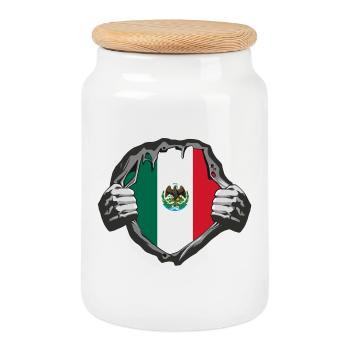 mexico Flag Design - Cookie Jar with Wooden Lid - white - Front