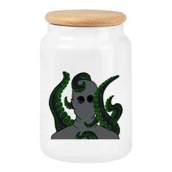 Portrait Neon Tentacle - Cookie Jar with Wooden Lid - white - Front