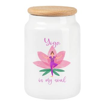 Yoga - Boîte à biscuits avec couvercle en bois - blanc - Devant