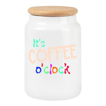 Munter Werden Kaffee Statement Kaffeeliebhaber - Keksdose mit Holzdeckel - Weiß - Vorne