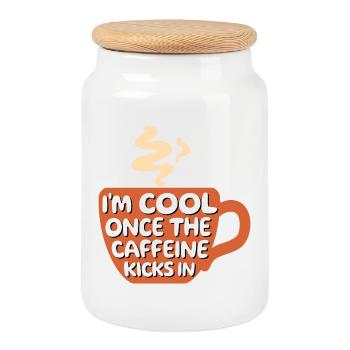 Kaffeeliebhaber Cool Statement Kaffee Kaffeetasse - Keksdose mit Holzdeckel - Weiß - Vorne