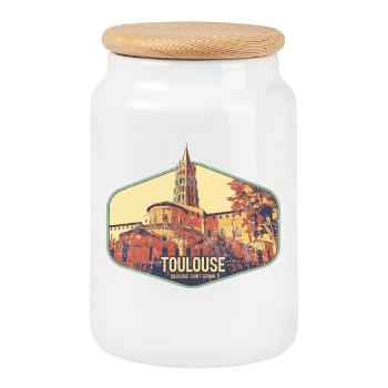 Badge retro, Toulouse France est ma ville natale - Boîte à biscuits avec couvercle en bois - blanc - Devant