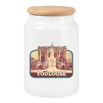 Badge retro, Toulouse France est ma ville natale - Boîte à biscuits avec couvercle en bois - blanc - Devant