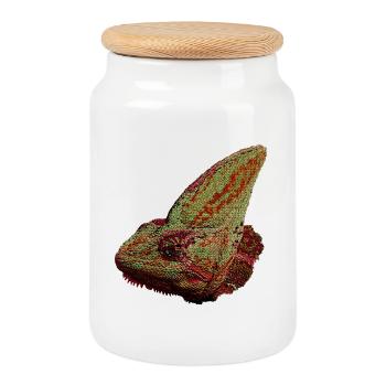 Reptilien designs, Chameleonkopf, freizeitkleidung - Keksdose mit Holzdeckel - Weiß - Vorne