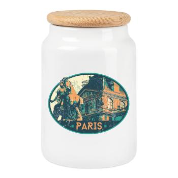 Badge retro, Paris France est ma ville natale - Boîte à biscuits avec couvercle en bois - blanc - Devant