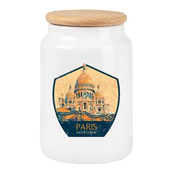 Badge retro, Paris France est ma ville natale - Boîte à biscuits avec couvercle en bois - blanc - Devant