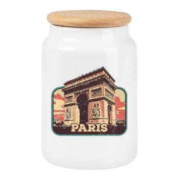 Badge retro, Paris France est ma ville natale - Boîte à biscuits avec couvercle en bois - blanc - Devant