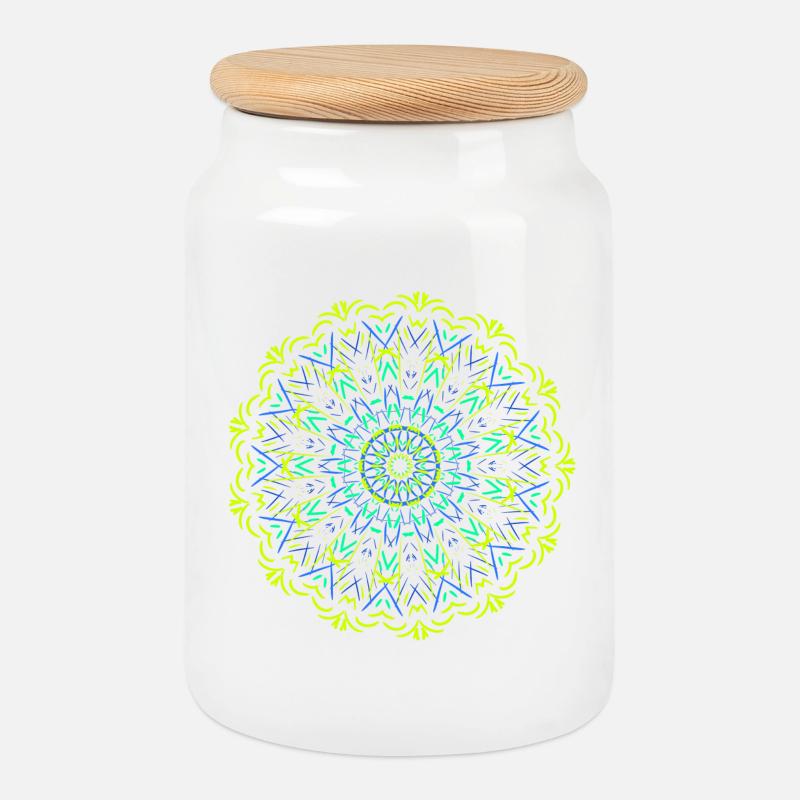Leuchtendes Mandala Neon Design - Keksdose mit Holzdeckel - Weiß