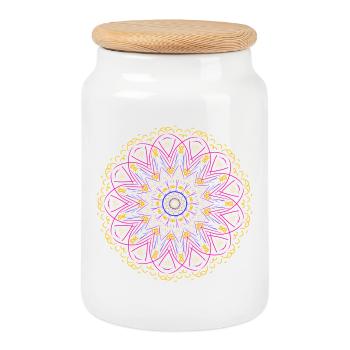 Leuchtendes Mandala in Neonfarben - Keksdose mit Holzdeckel - Weiß - Vorne