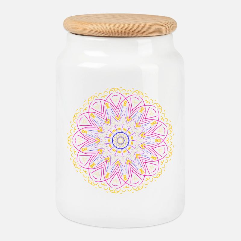 Leuchtendes Mandala in Neonfarben - Keksdose mit Holzdeckel - Weiß
