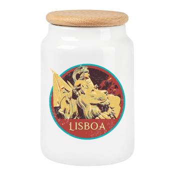 Lisbon Portugal, augusta street - Cookie Jar with Wooden Lid - white - Front
