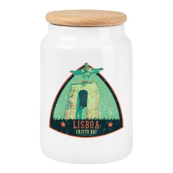 Lisbonne Portugal, christ roi - Boîte à biscuits avec couvercle en bois - blanc - Devant